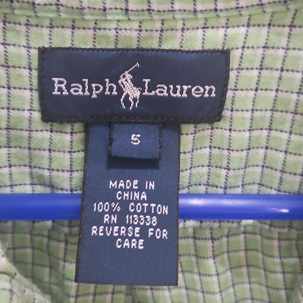 Ralph Lauren Green Checkered Button Down Boys Sz Sm